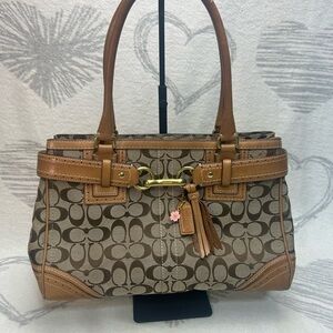 Coach Hampton Signature 10508 Canvas & Leather Satchel Shoulder PURSE BAG